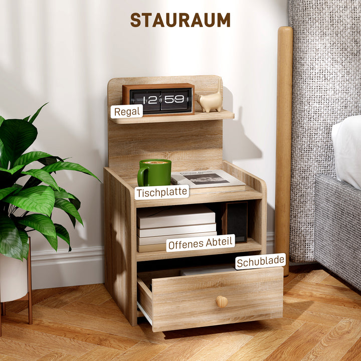 Sidebord, natbord med opbevaringsplads, spånplade, væltesikker, moderne, naturtræ