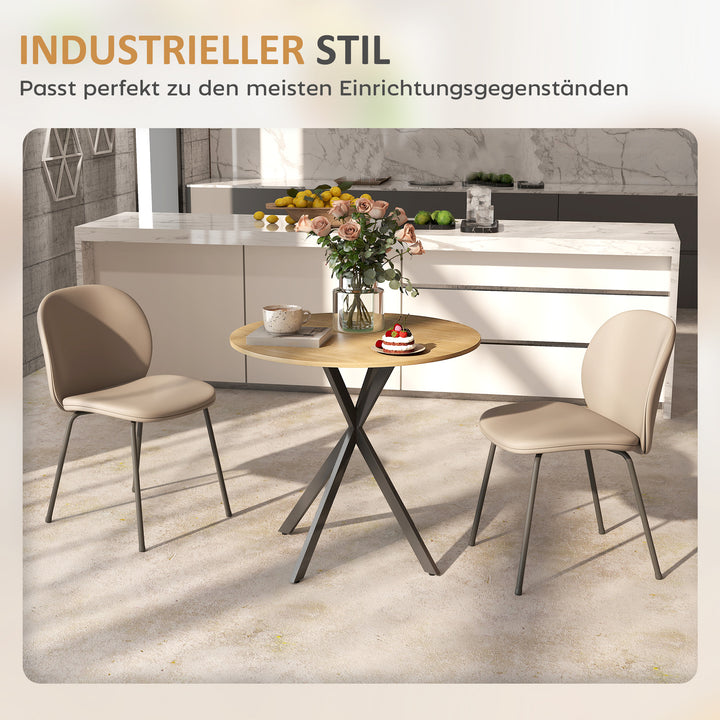 Rundt køkkenbord, 80 cm, kompakt bordplade, spånplade, metal, hvid eg + sort