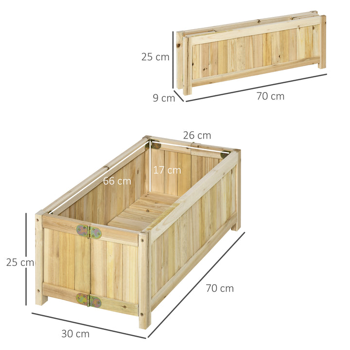 Sammenklappelig hævet havebed, massivt træ, vejrbestandig, 70 cm x 30 cm x 25 cm, naturlig