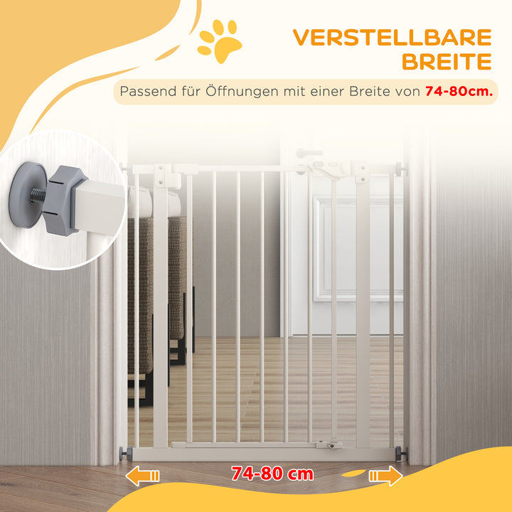 Hundegitter, kæledyrsgitter, metal, plast, 74-80 cm, hvid