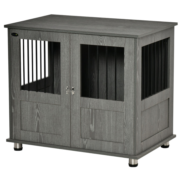 Hundebur, kæledyrsbur, hundehus med lås, magnetisk dør, hundehus med vindue, til store hunde, 85 x 55 x 75 cm, grå