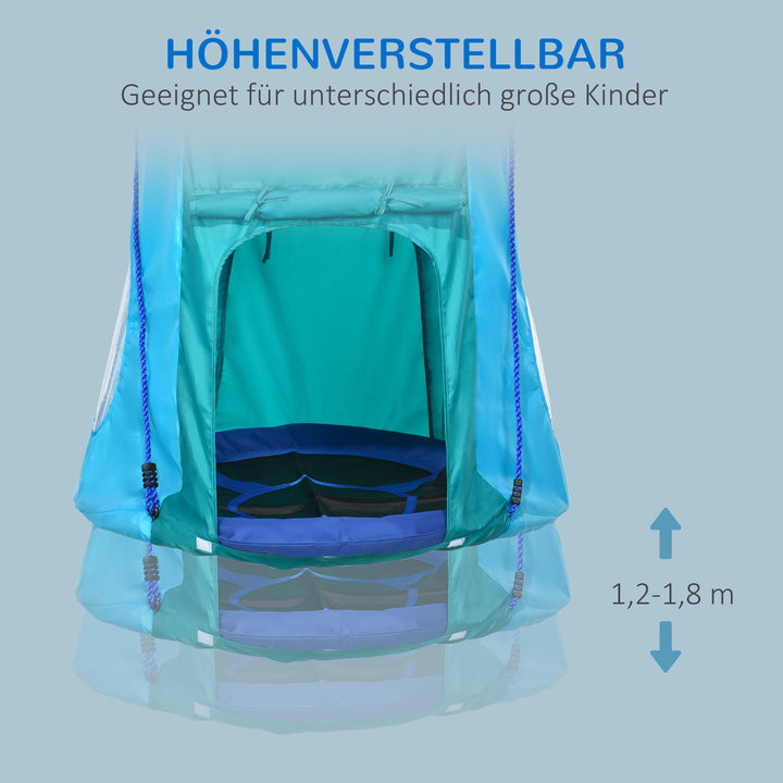 Redegynge med telt, Ø100 cm, længdejusterbare reb, vandtæt, lasteevne op til 150 kg, blågrøn