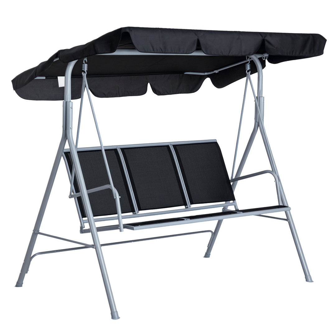 Hollywood-gynge med justerbar solskærm, 3-personers havegynge med skridsikre fødder, gyngebænks bæreevne op til 240 kg, haveliggestol til haven, terrasse, 171x108x154cm, sort