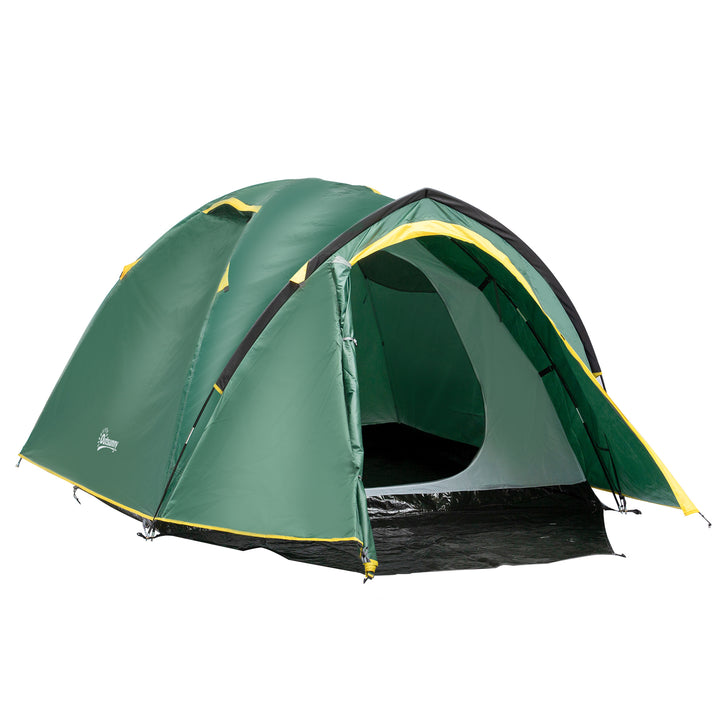 Telt til 2 personer 190t campingtelt med pløkker kuppeltelt glasfiber polyester grøn+gul 325 x 183 x 130 cm