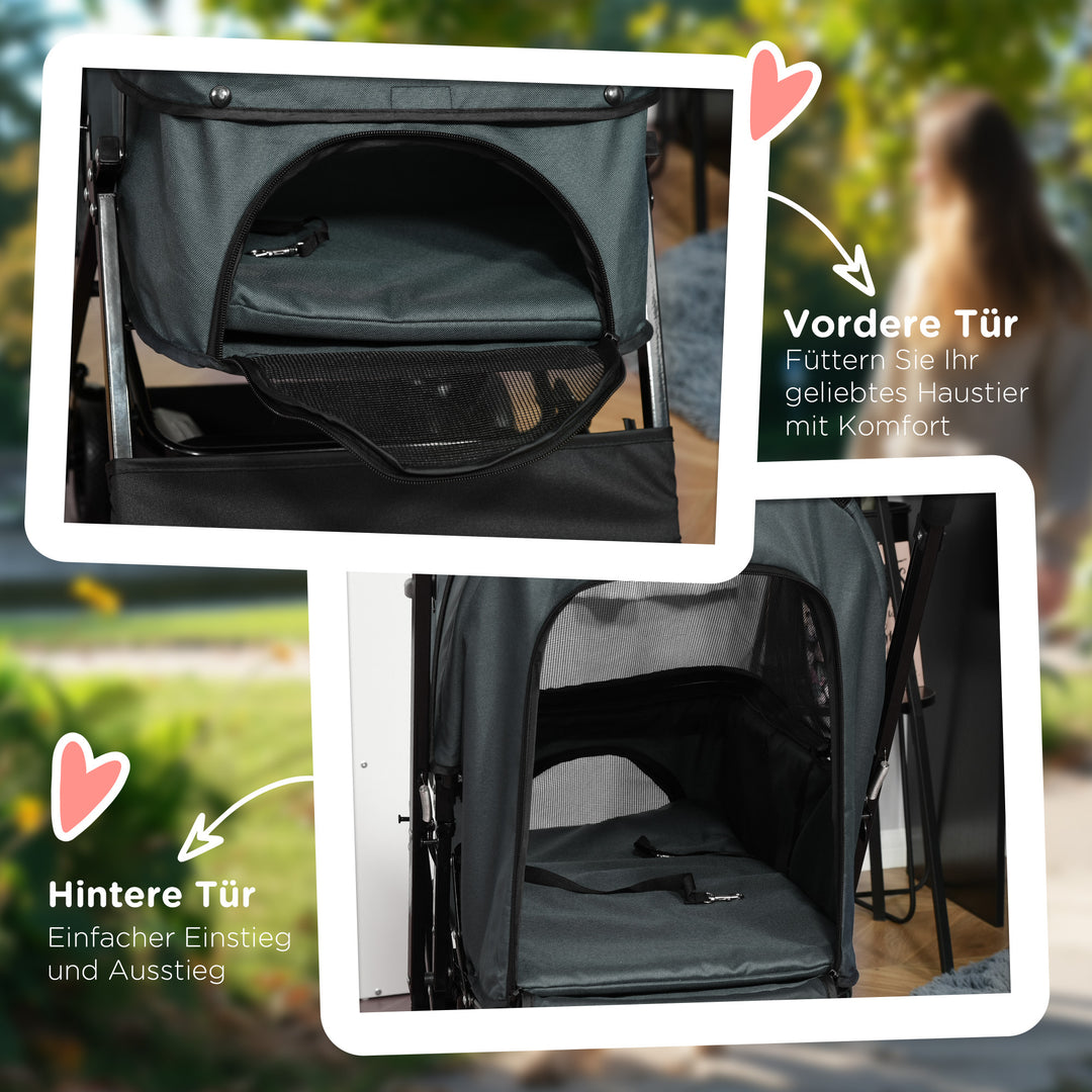 Dog buggy hundevogn op til 10 kg sammenklappelig netkurv med vindue justerbar baldakin mørkegrå 76,5 x 52 x 95 cm