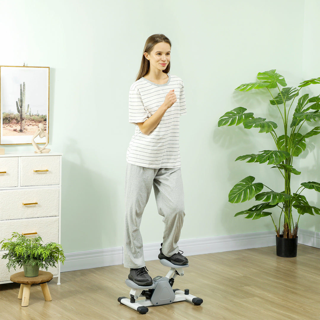Mini stepper, stepmaskine til træning og fitnessøvelser, med lcd-skærm og skridsikre pedaler, grå