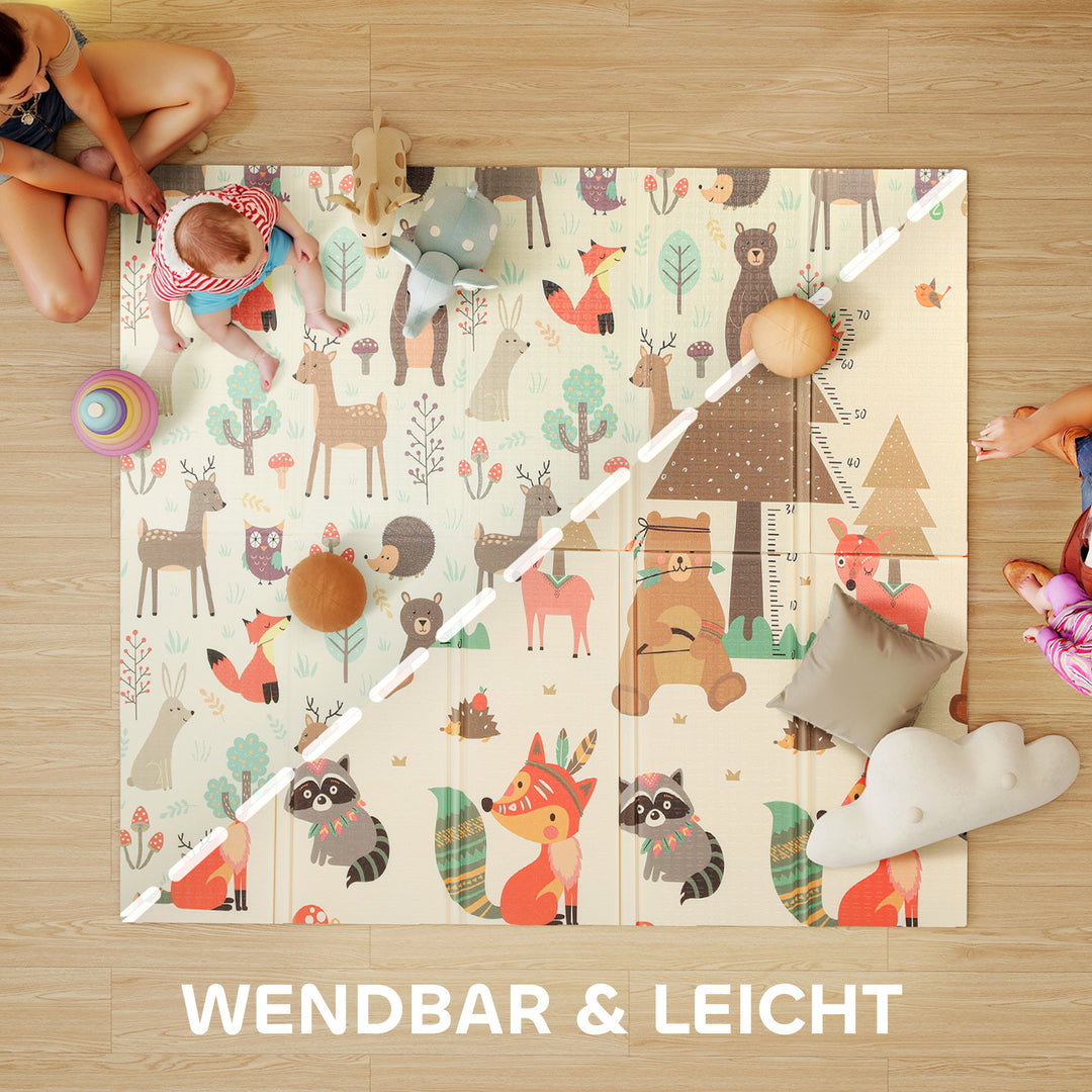 Babylegemåtte 196 x 176 x 1,5 cm foldbar dobbeltsidet kravlemåtte flerfarvet