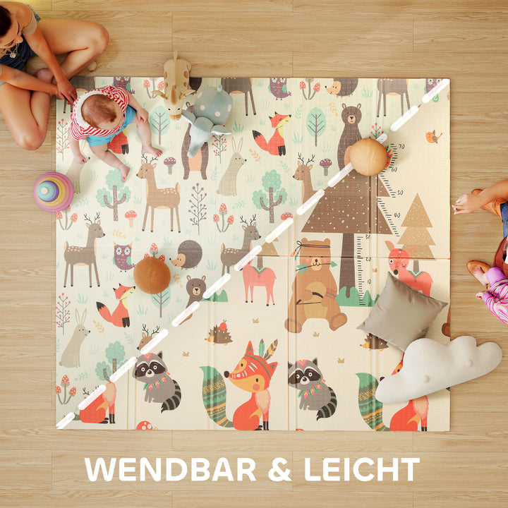 Babylegemåtte 196 x 176 x 1,5 cm foldbar dobbeltsidet kravlemåtte flerfarvet