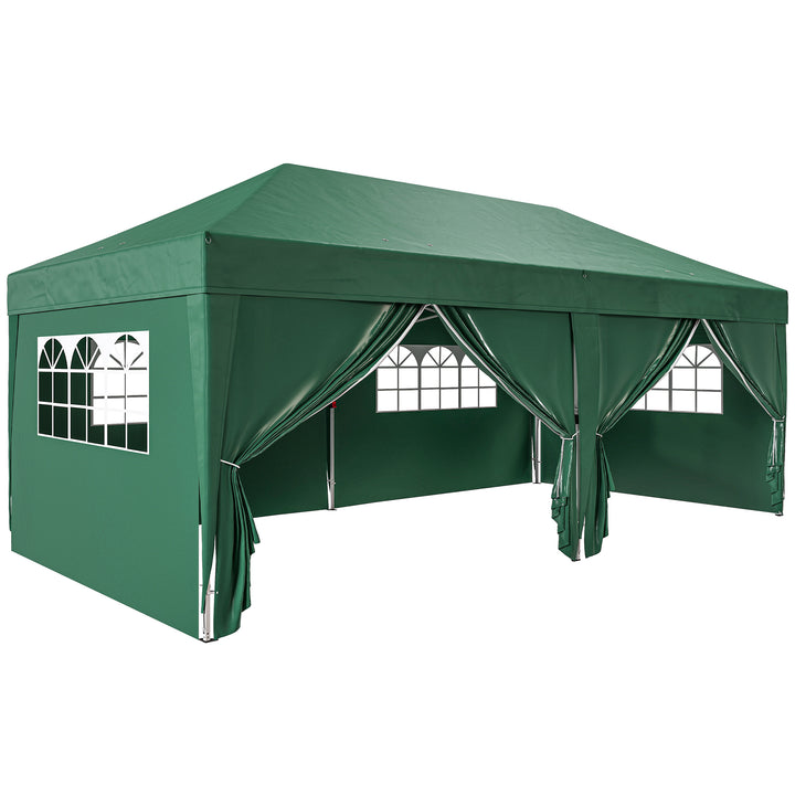 Pavillon ca. 6x3m, robust, vintersikker pop-up-foldepavillon med vindue, lynlåsdør, sidepaneler og UV-beskyttelse