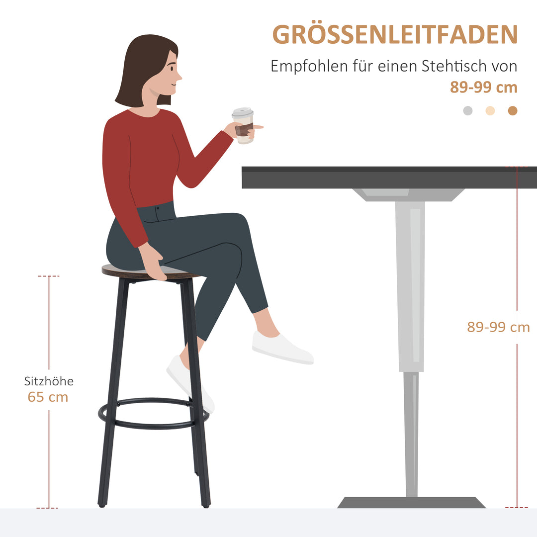 Barstolsæt med 2 barstole i industrielt design, metalstel, fodstøtte, 42 x 42 x 65 cm