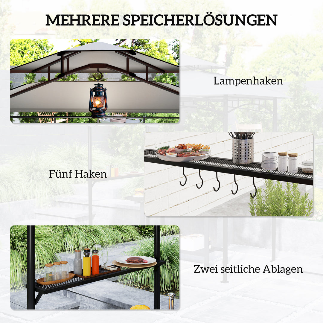 Grillpavillon 242x232x248 cm, vandafvisende, flammehæmmende, havepavillon med dobbeltlagstag, grå