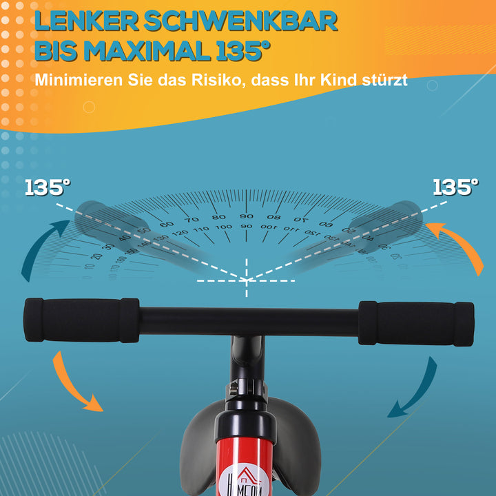 Børnebalancecykel, lærecykel, børnecykel, 2-i-1, børnecykel med støttehjul og pedaler, 2-5 år, sædehøjdejusterbar, pp, rød, 85 x b36 x h54 cm