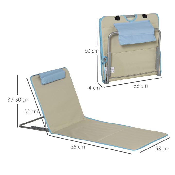 Sæt med 2 strandmåtter, justerbare, foldbare, 124L x 53B x 37-50H cm, beige