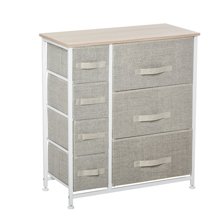 Kommode, skænk, 7 foldbare stoffskuffer, metalramme, 63,5 x 30 x 71 cm, lysegrå