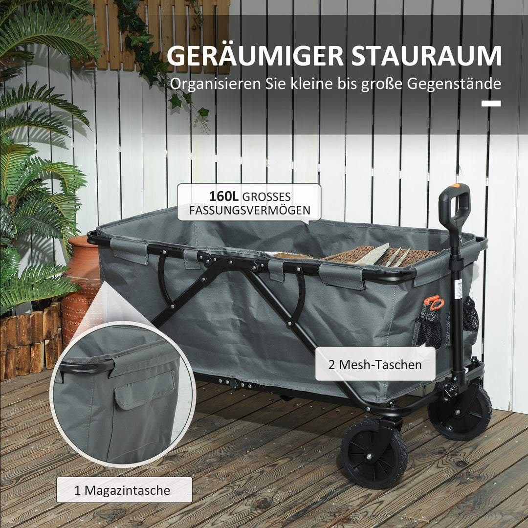 Havevogn 120 kg lasteevne, foldbar transportvogn med aftagelig presenning 160 liter mørkegrå