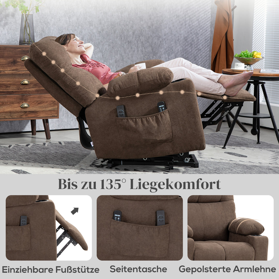 Elektrisk lænestol med løftehjælp, 90x75x100cm, brun