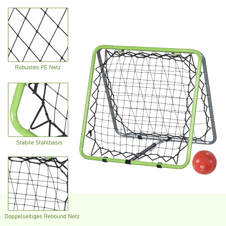 Fodbold-rebounder Kickback-mål Rebound-vægnet til baseball og basketball, dobbeltsidet rebound, justerbar i 5 positioner, metal, grøn og sort, 75 x 75 x 64 cm