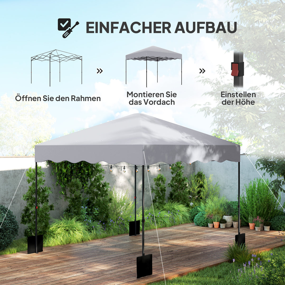 3 x 3 m pop-up pavillon, højdejusterbart havetelt, med rulletaske, til have, terrasse, metal, stof, lysegrå