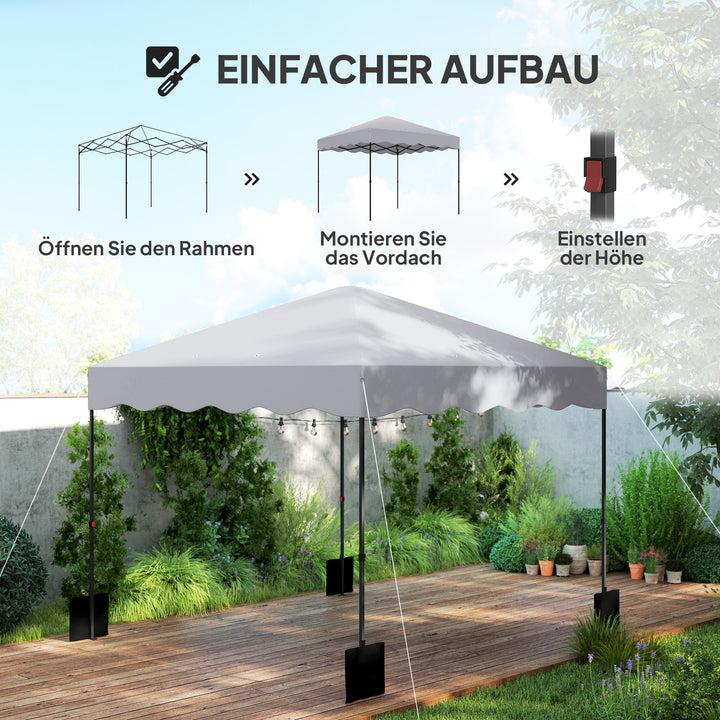 3 x 3 m pop-up pavillon, højdejusterbart havetelt, med rulletaske, til have, terrasse, metal, stof, lysegrå