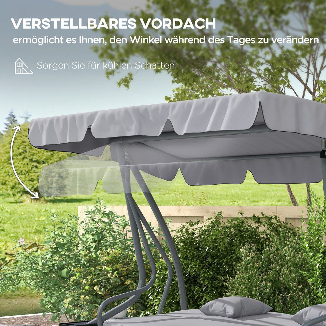 2-I-1 verandagynge med lænefunktion, justerbart tag, op til 340 kg, stål, 200 x 120 x 164 cm, grå