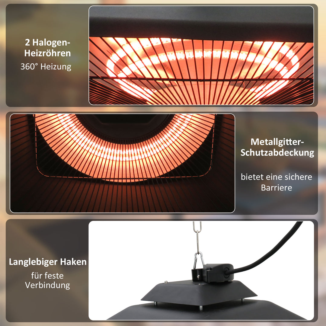 Infrarød varmeapparat 2000 watt varmeapparat med fjernbetjening 2 varmeindstillinger beskyttelsesdæksel led-display elektrisk varmeradiator kvartsvarmer terrassevarmer infrarød varmeapparat sort