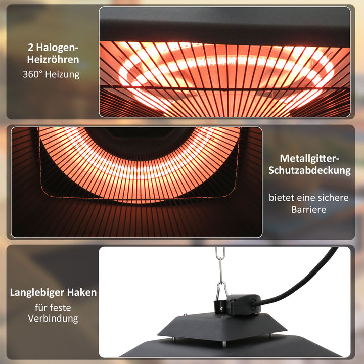 Infrarød varmeapparat 2000 watt varmeapparat med fjernbetjening 2 varmeindstillinger beskyttelsesdæksel led-display elektrisk varmeradiator kvartsvarmer terrassevarmer infrarød varmeapparat sort