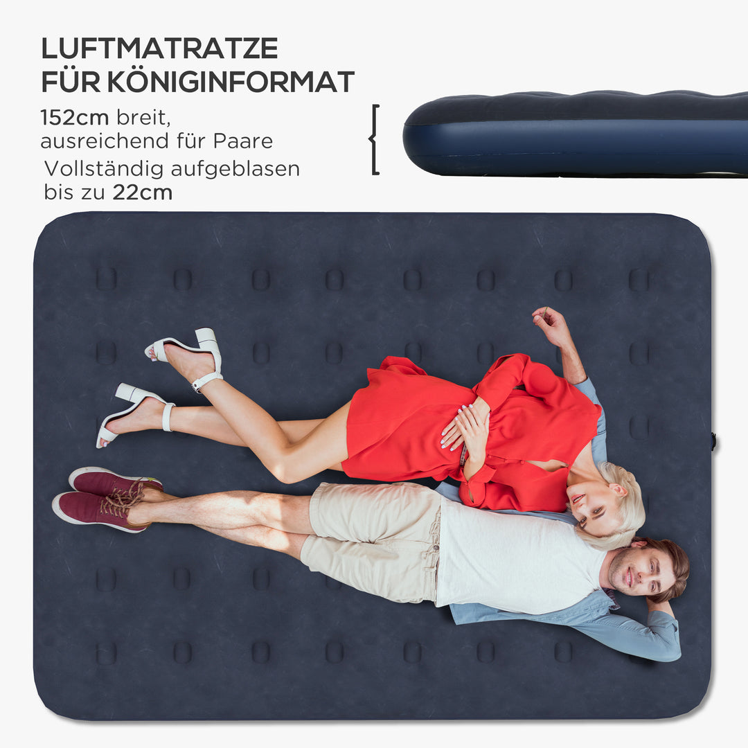 Luftmadras til 2 personer, blød og robust, 203 x 152 x 22 cm, mørkeblå