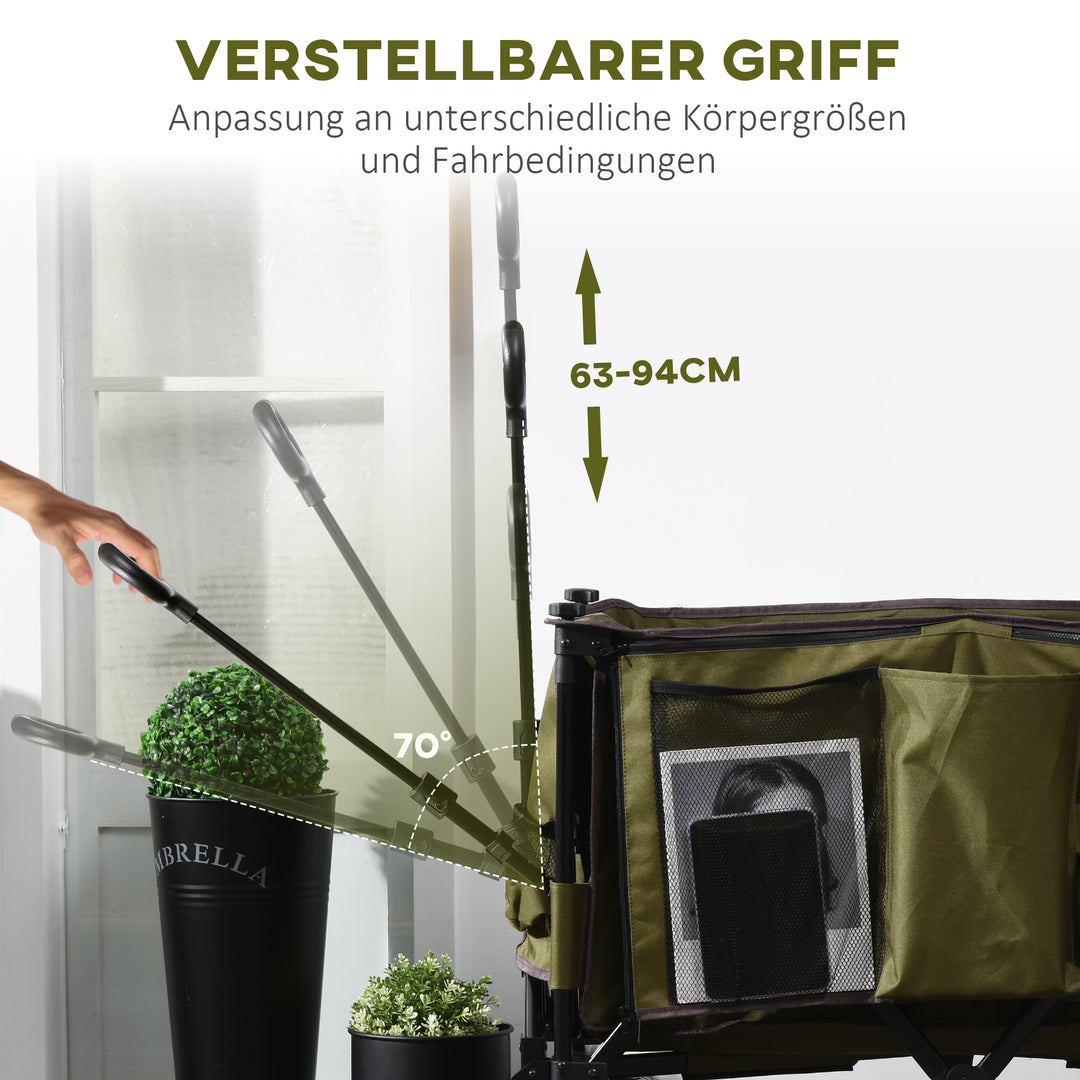 Sammenklappelig vogn med 7 sidelommer, justerbart håndtag, op til 120 kg, stål, grøn, 100 x 48 x 100,5 cm