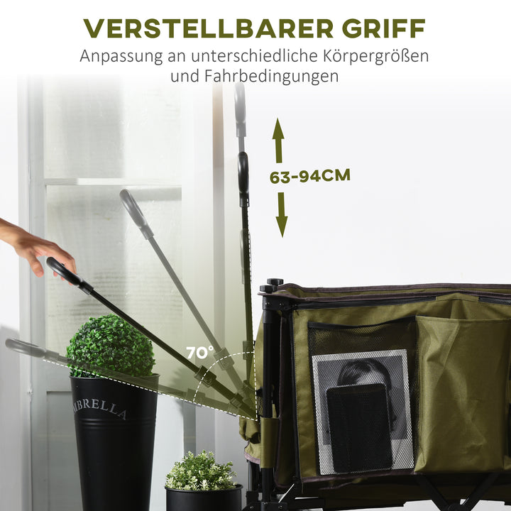 Sammenklappelig vogn med 7 sidelommer, justerbart håndtag, op til 120 kg, stål, grøn, 100 x 48 x 100,5 cm