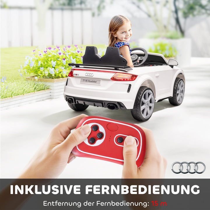 Elbil til børn, audi tt rs roadster, 3 km/t, fjernbetjening, led, usb, hvid
