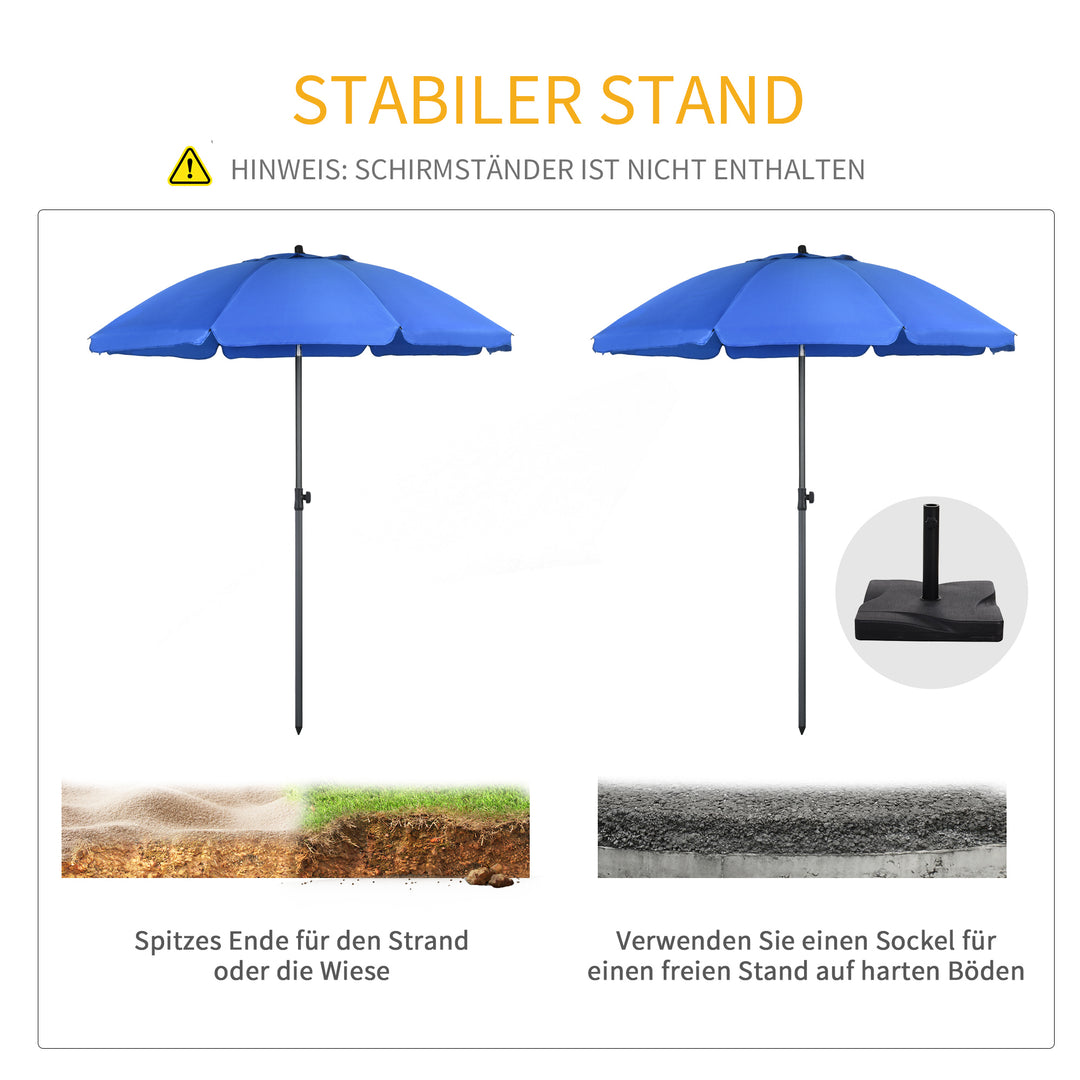 Strandparasol, parasol, med ventilationsåbninger, justerbar hældning, uv50+ ø1,80, blå