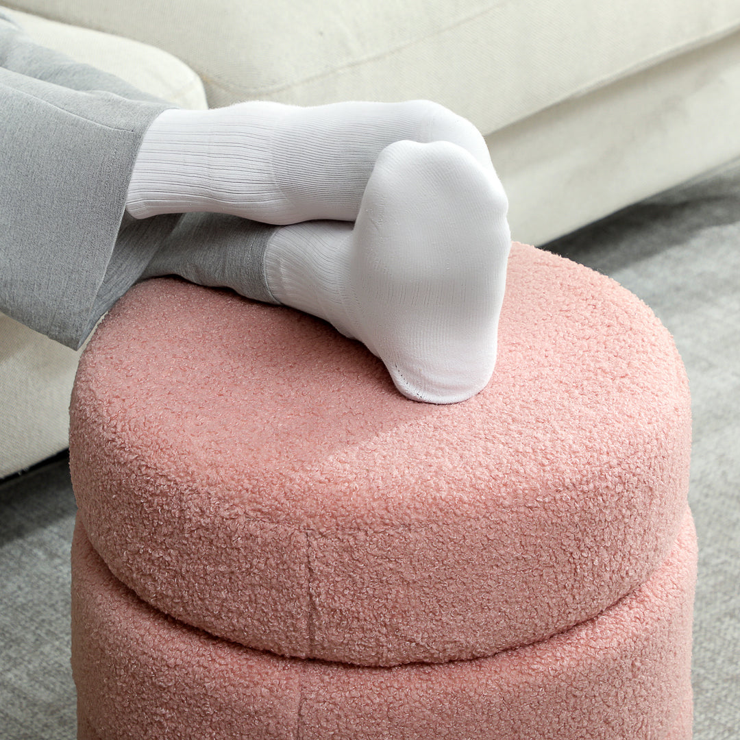 Skammel, rund, teddy fleece, op til 120 kg, ø40x45h cm, pink