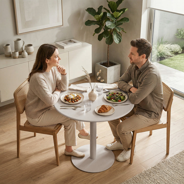 Rundt køkkenbord til 2 personer med stålramme, pladsbesparende, 60 x 60 x 72 cm, beige