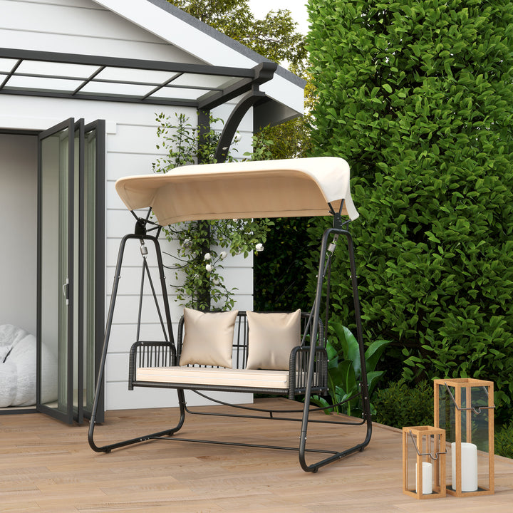 Hollywood swing rattan 2-personers havegynge med soltaghynde op til 240 kg 149 x 121 x 180 cm khaki