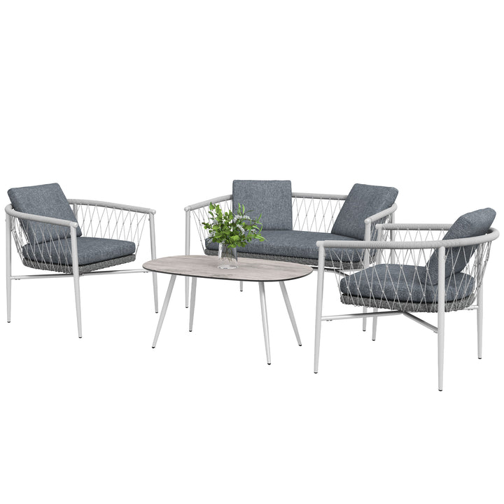 Havesæt med 4 dele, gyngefunktion og sædehynder, polyrattan, metalstel, grå