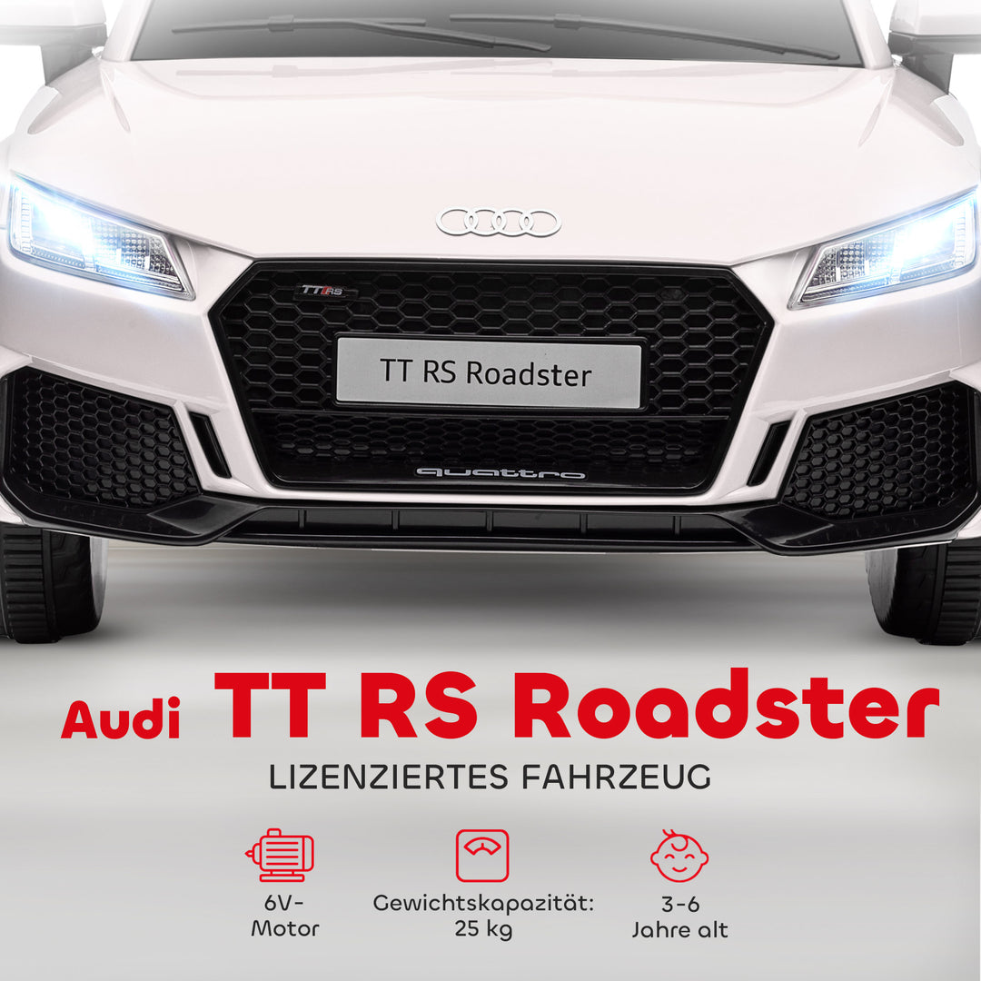 Elbil til børn, audi tt rs roadster, 3 km/t, fjernbetjening, led, usb, hvid
