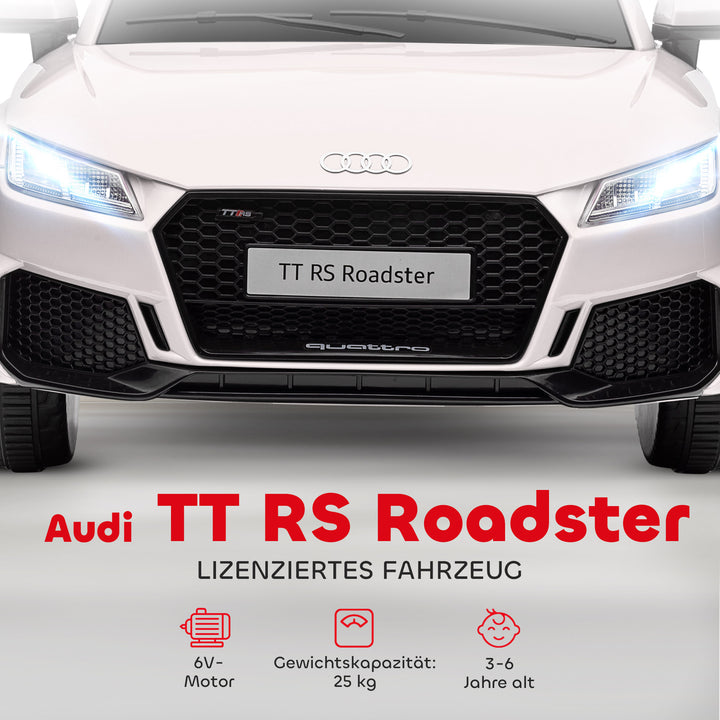 Elbil til børn, audi tt rs roadster, 3 km/t, fjernbetjening, led, usb, hvid