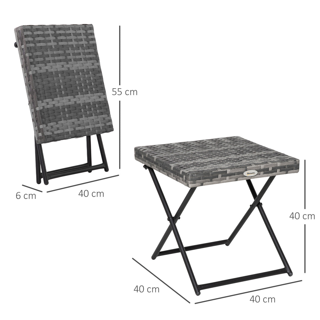 Sammenklappeligt polyrattan sidebord, sofabord, bakkebord, balkonbord, havebord, sofabord, tebord, havemøbler, rattanbord til haven, terrasse, balkon, 40x40x40cm, grå