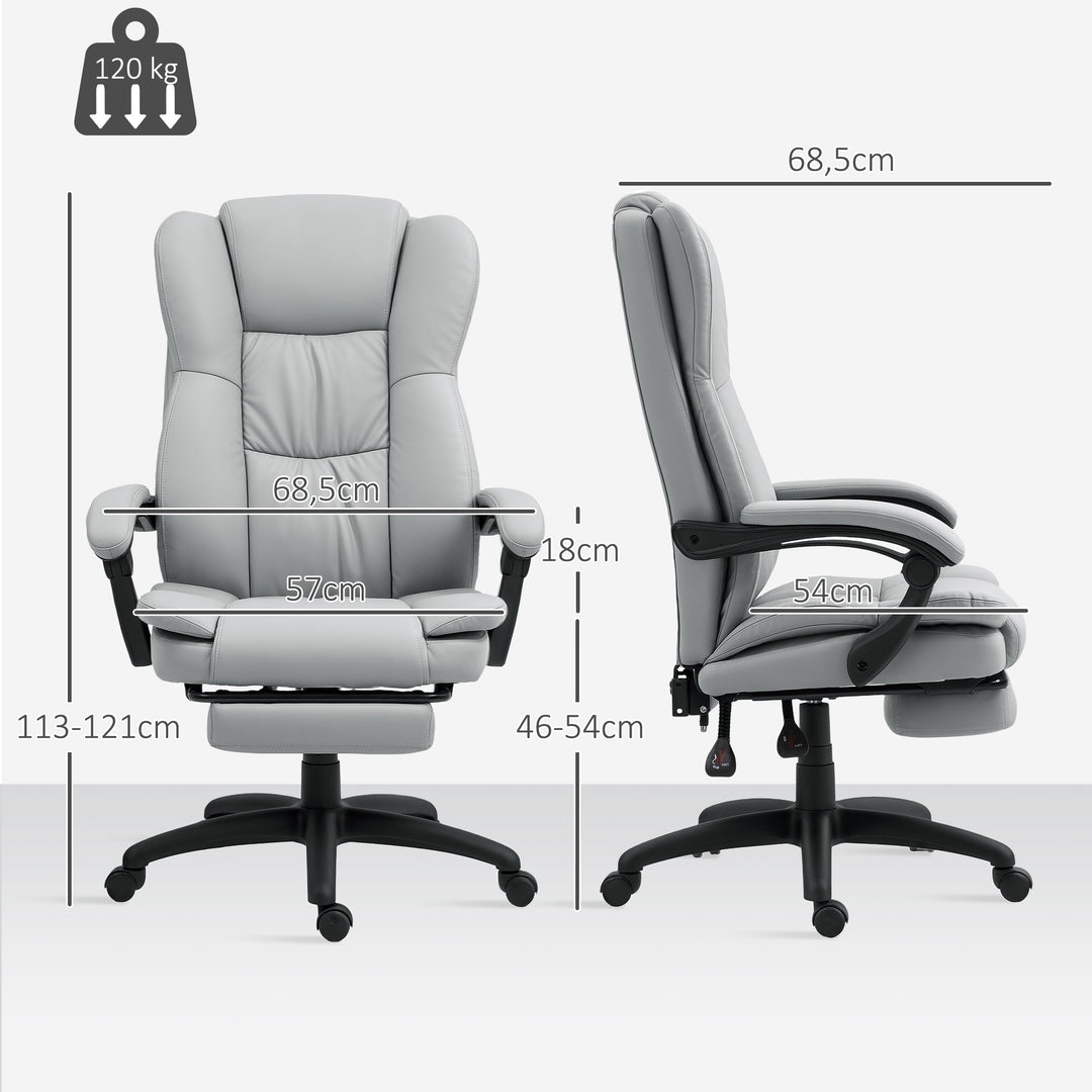 Justerbar drejestol med fodstøtte, nakkestøtte, massagefunktion, kunstlæder, 68,5x68,5x113-121cm