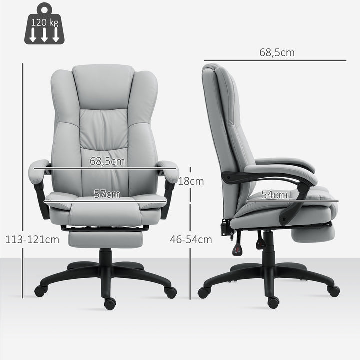 Justerbar drejestol med fodstøtte, nakkestøtte, massagefunktion, kunstlæder, 68,5x68,5x113-121cm