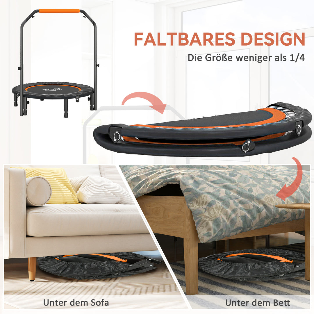 Fitnesstrampolin, foldbar, justerbart håndtag, Ø102 x 123H cm, op til 150 kg, sort