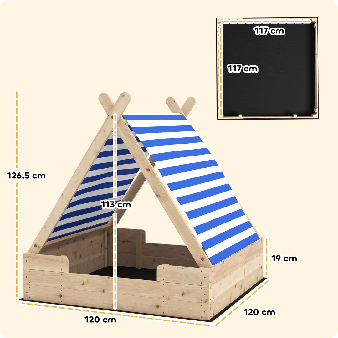Børnesandkasse med vejrbestandigt telttag, til 3 børn i alderen 3-6 år, 120 x 120 x 126,5 cm