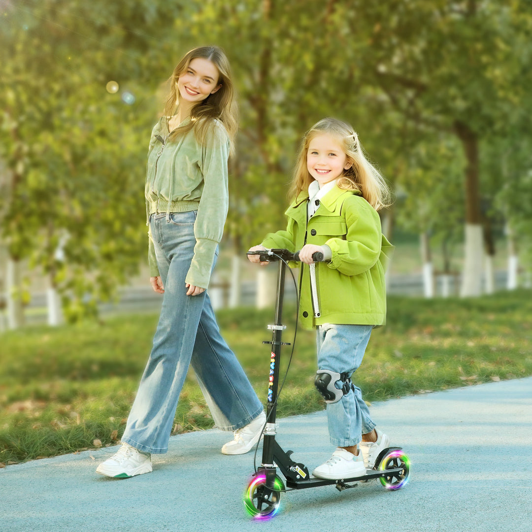 Børnescooter, dobbeltbremser, metalstel, fodstøtte, foldbar, 3-8 år, sort