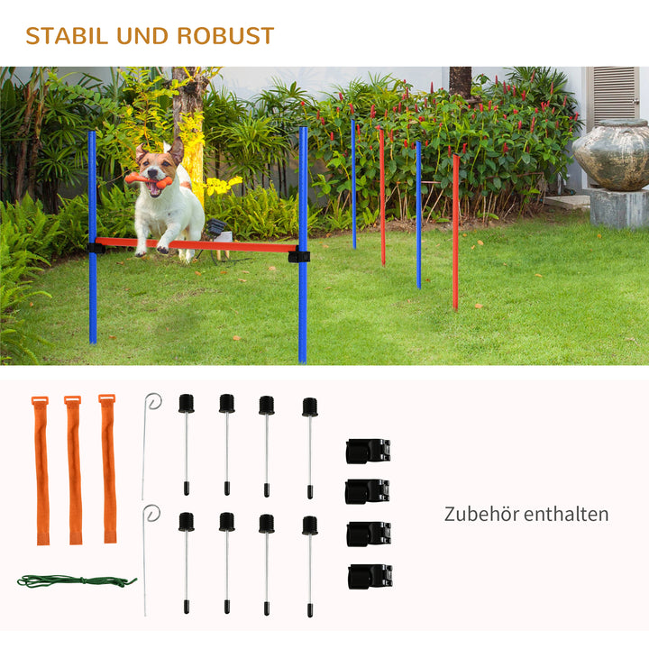 Agilitytræningsudstyr til hunde, agility-træningssæt, agility-sæt til hunde, slalom-hurdle-hopring til hunde, 3-i-1 hundesportstræningsområde, blå+rød