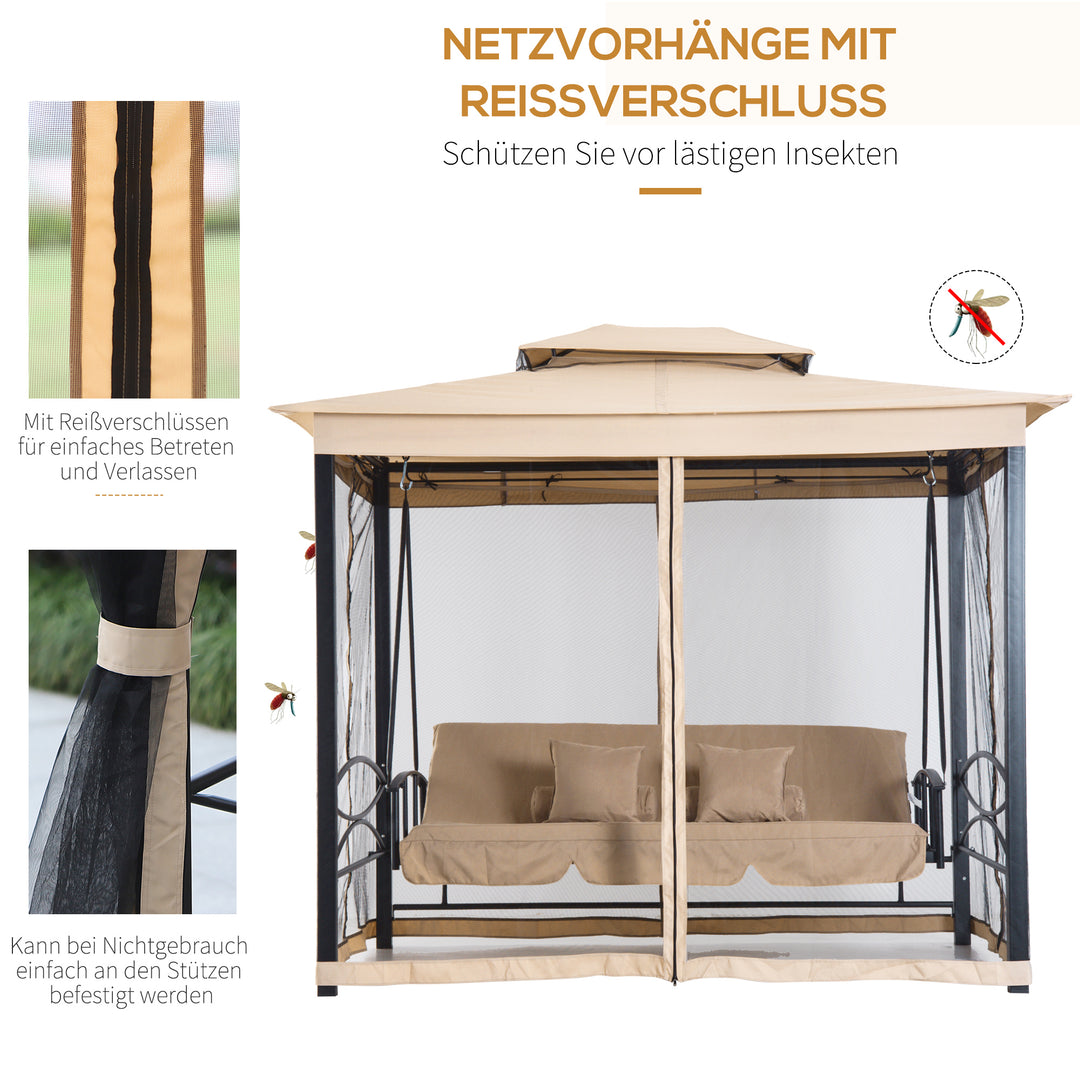 Hollywood gynge, havegynge med sidepaneler, 3-personers, beige, 256 x 172 x 248 cm
