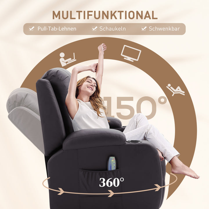 Massagestol, lænestol, gyngefunktion, 8 vibrationspunkter, inklusive fjernbetjening, brun