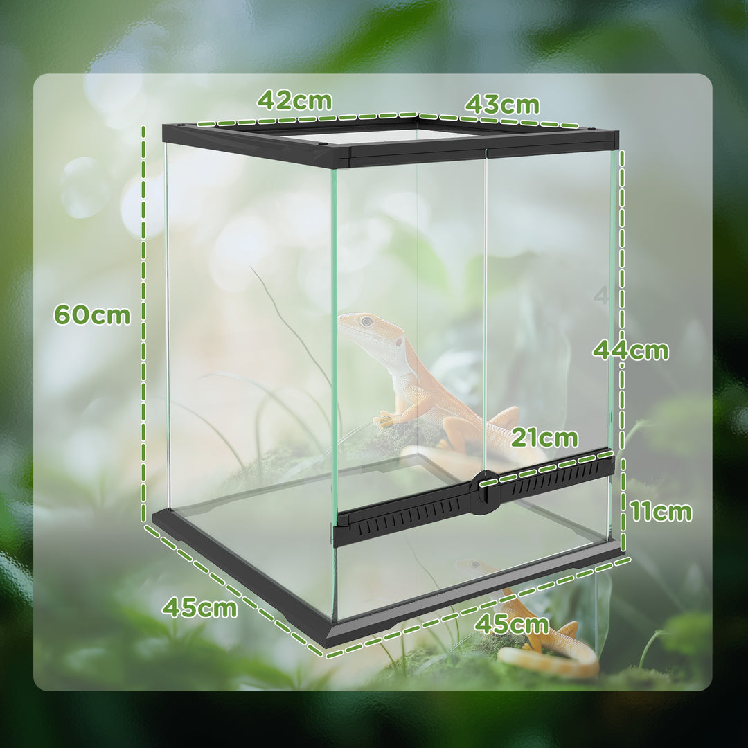 Terrarium, glasindkapsling, aflåselig, kabelhåndtering, 45x45x60cm, sort