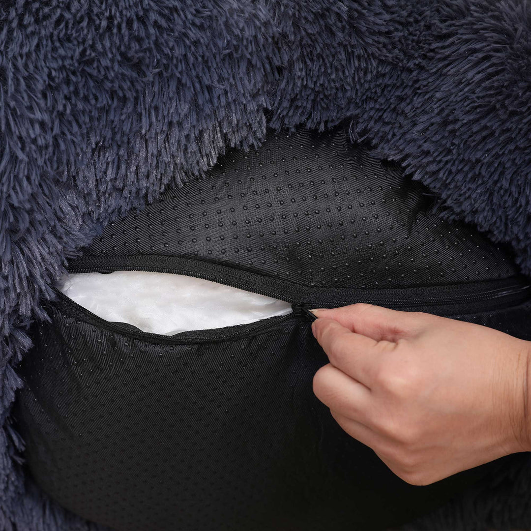 Hundeseng, donut-katteseng, blød og beroligende dyreseng med aftageligt, vaskbart betræk, blødt langt plys, 60 cm, mørkegrå