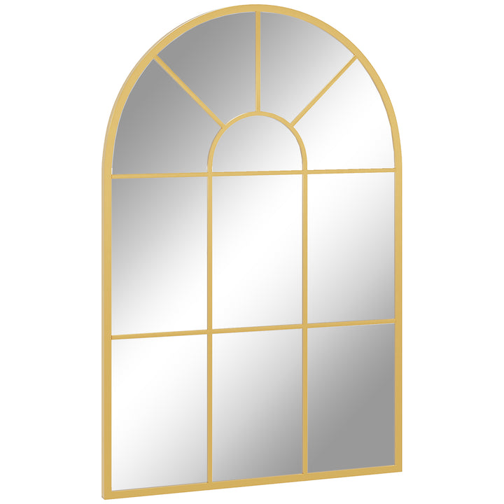 Vægspejl, vinduesdesign, entréspejl, metalramme, 91 x 60 cm, guld