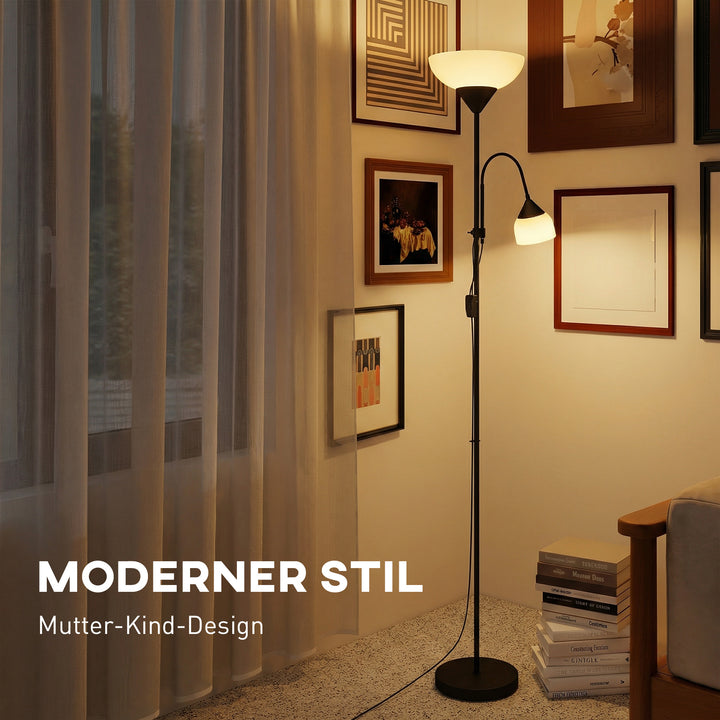 Uplight, mor og barn gulvlampe, høj lampe med 3 farvetemperaturer og fleksibel svanehals, sort
